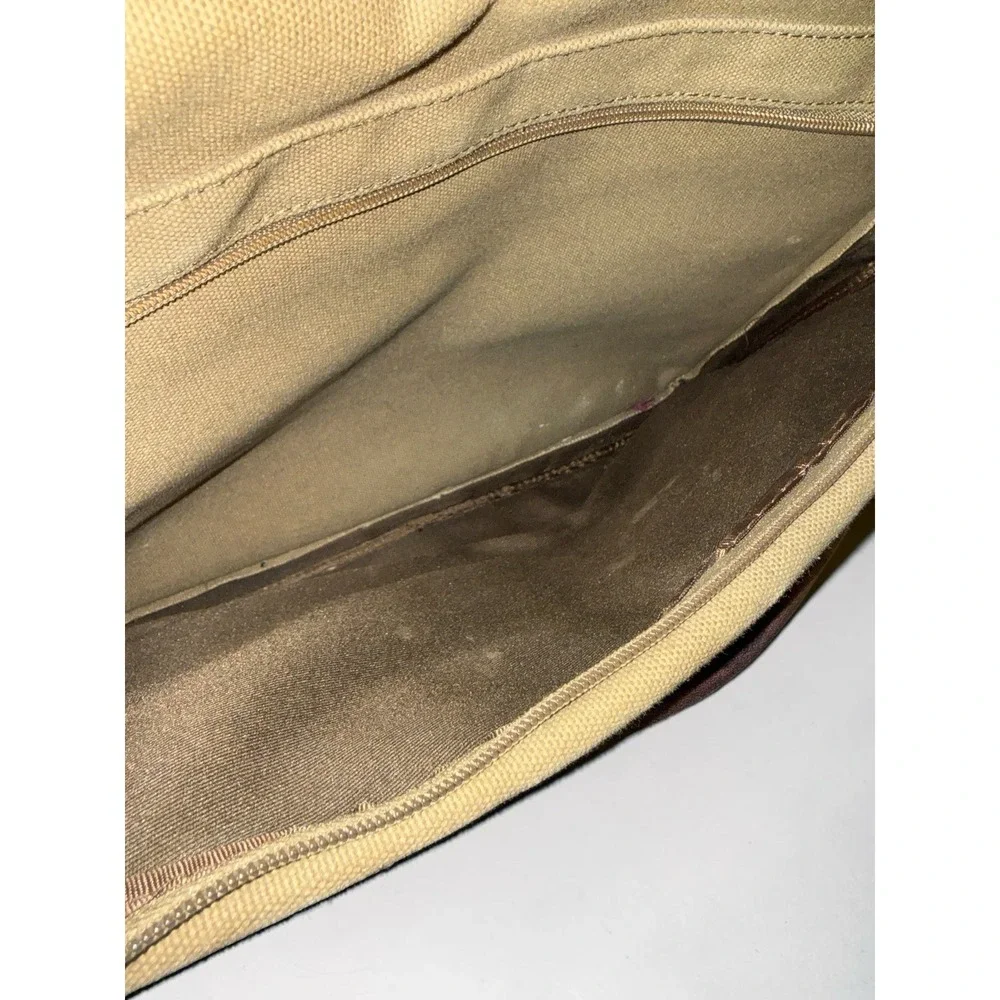 Bosca Leather & Canvas Messenger Bag Briefcase Tan & Brown Attache Laptop Work